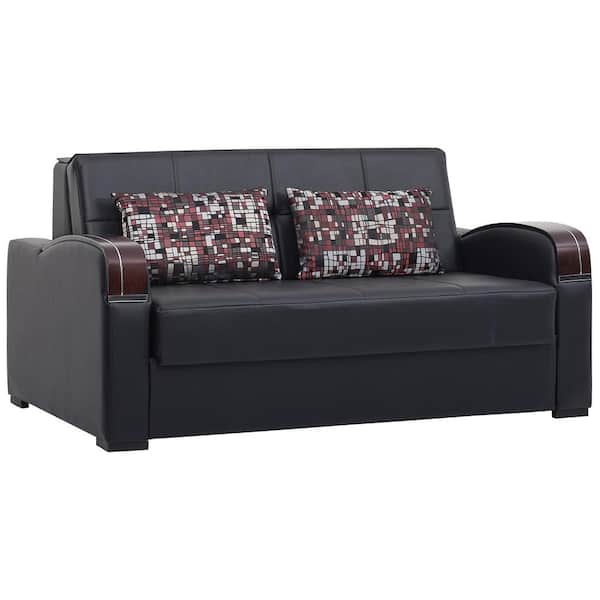 Ottomanson Daydream Collection Convertible 67 in. Black Faux Leather 2-Seater Loveseat with Storage
