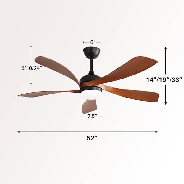 Sofucor 52 in. Indoor/Outdoor 5 Blades Black Downrod Ceiling Fan 