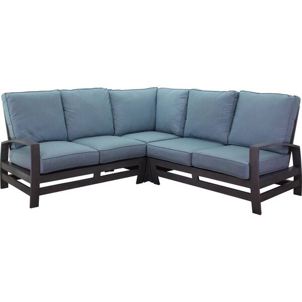 Courtyard Casual Cabo 4-Piece Aluminum Outdoor Sectional Set with Sunbrella Blue Cushion