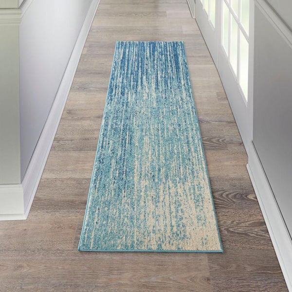 Passion Navy/Light Blue 2 ft. x 8 ft. Abstract Geometric Contemporary Kitchen Runner Area Rug