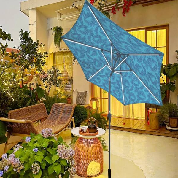 9 ft lighted patio umbrella Flynama 9FT Lighted Patio Umbrella, Pattern Canopy in Cyan