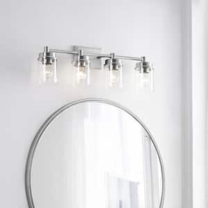 29.8 in. 4-Light Brushed Nickel Bathroom Vanity Light with Clear Glass Shade