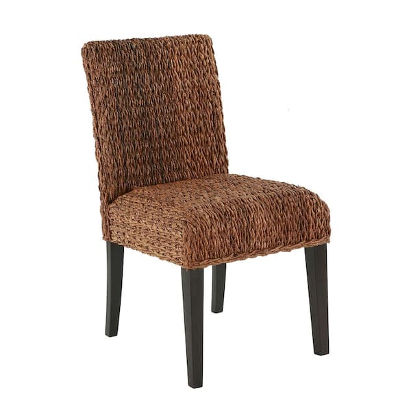 Jennifer Taylor Fontane Woven Set of 2-Dining Side Chairs in Rich Brown Woven Banana Leaf