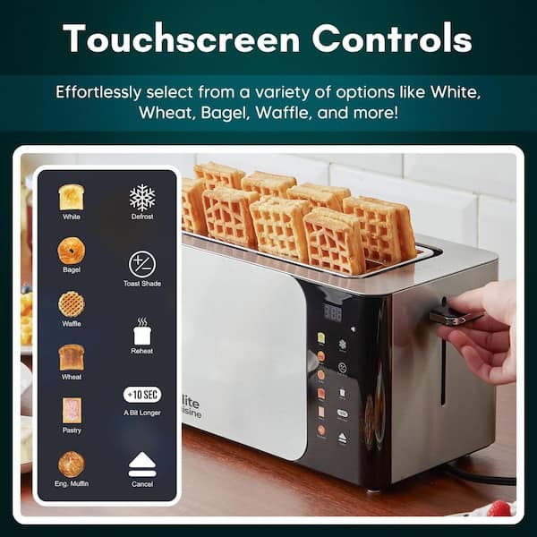 Elite Cuisine ECT5529 Smart Toast 4-Slice Long Slot Toaster, Black