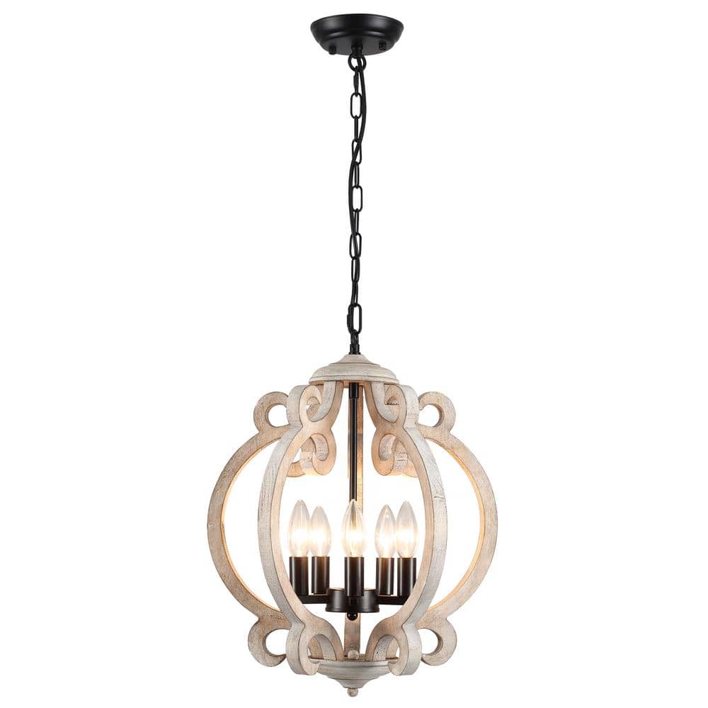 5-Light Black/Distressed Wood Farmhouse Country Geometric Chandelier for Kitchen Island with no bulbs included price history on PriceWatchPro