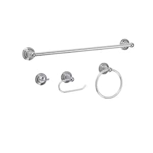 Deveral 4-Piece Bath Hardware Set with Towel Ring, Toilet Paper Holder, Robe Hook and 24 in. Towel Bar in Chrome