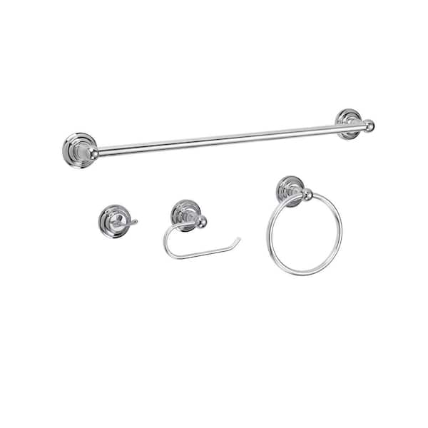 Glacier Bay Deveral 4-Piece Bath Hardware Set with Towel Ring, Toilet Paper Holder, Robe Hook and 24 in. Towel Bar in Chrome