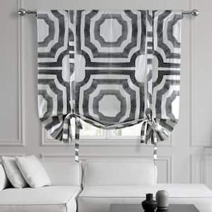 Mecca Steel Gray Printed Cotton Rod Pocket Room Darkening Tie-Up Window Shade - 46 in. W x 63 in. L (1 Panel)