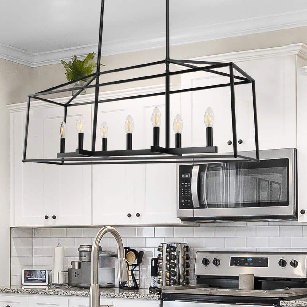 Black Geometric Metal 7-Light Candle Chandelier
