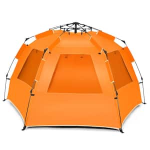 3-Person to 4-Person Fabric Pop Up Beach Tent Automatic Sun Shelter Lightweight Beach Canopy Suitable Orange