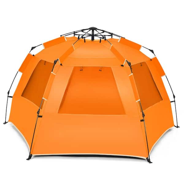 HONEY JOY 3-Person to 4-Person Fabric Pop Up Beach Tent Automatic Sun Shelter Lightweight Beach Canopy Suitable Orange