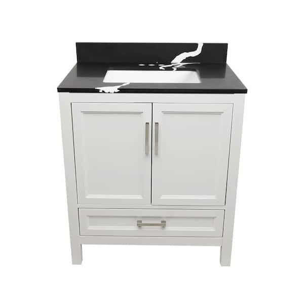 Ella Nevado 31 in. W x 22 in. D x 36 in. H Bath Vanity in White with Quartz Stone Calacatta Black Top with White Basin
