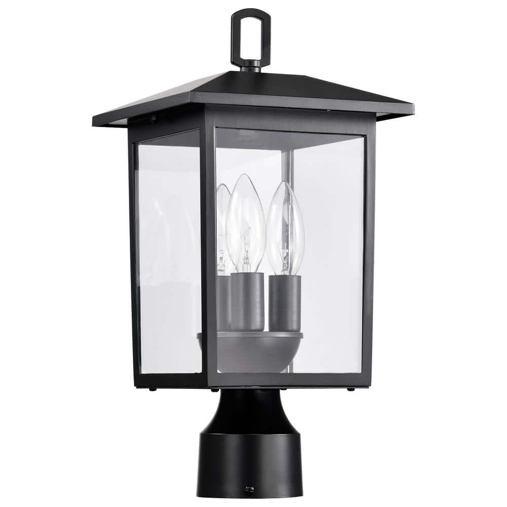 Jamesport Matte Black Aluminum Outdoor Post Lantern with Clear Glass