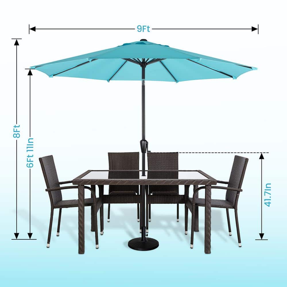 Aqua 9 ft Round Steel Market Patio Umbrella with Crank Lift