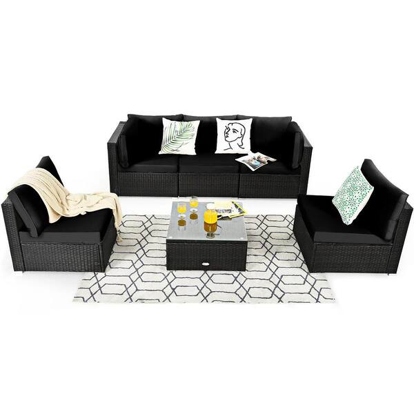 6 Pieces Rattan Outdoor Sectional Sofa Set Patio Furniture With Black Cushions Gym07508 The Home Depot 6 Pieces Rattan Outdoor Sectional Sofa, Patioroma Outdoor Furniture Sectional Sofa Set