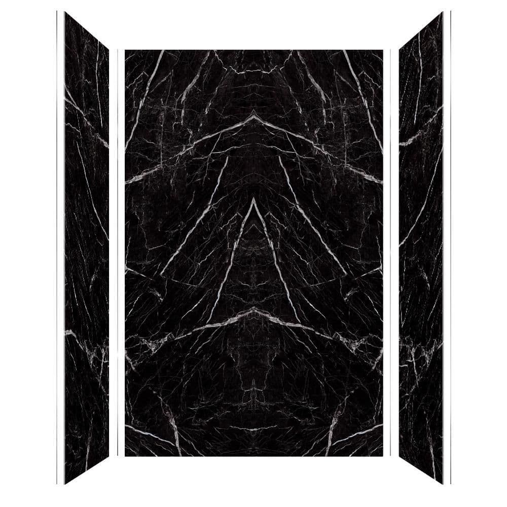 Titan 60" x 36" Black Glossy Marble Shower Wall Kit