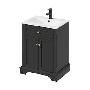 24 in. W x 18.7 in. D x 34 in. H 1-Sink Freestanding Bath Vanity in Black With White Ceramic Top and Drain Faucet Set