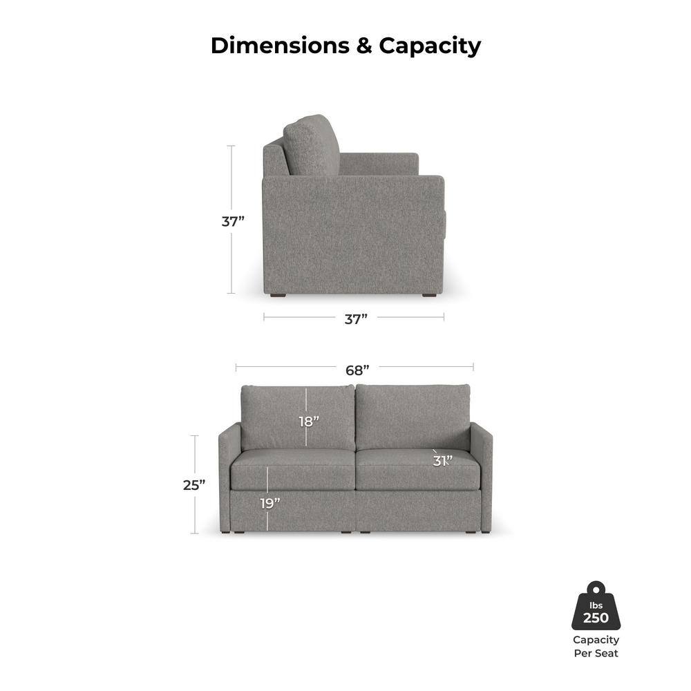 Flex 69.5" Gray Solid Fabric Loveseat with Track Arm & Pillow Back