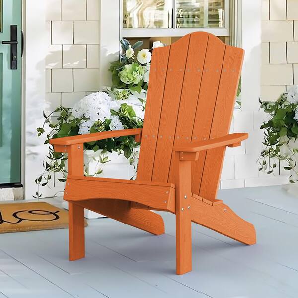 LUE BONA Phillida Orange Recycled Poly HIPS Plastic Weather Resistant Reclining Outdoor Adirondack Chair Patio Fire Pit Chair 1Pc