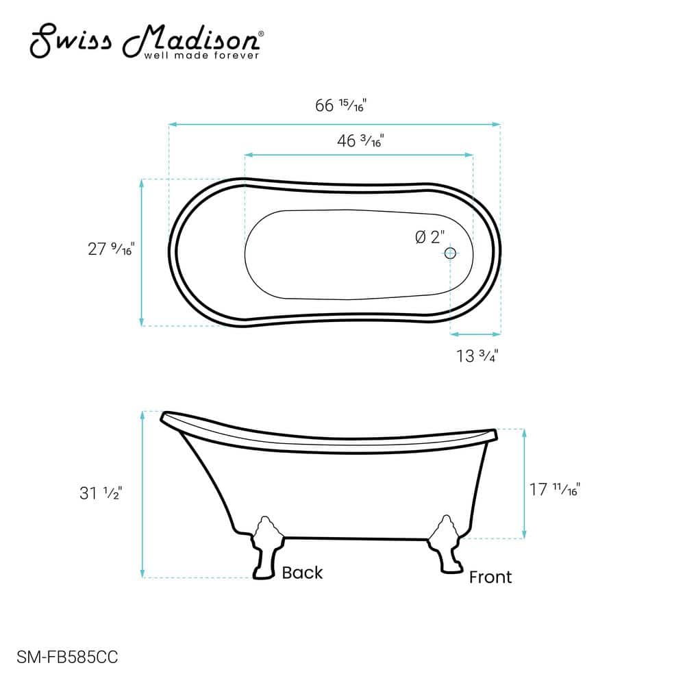 Elegant 30" Acrylic Clawfoot Soaking Bathtub with Chrome Finish