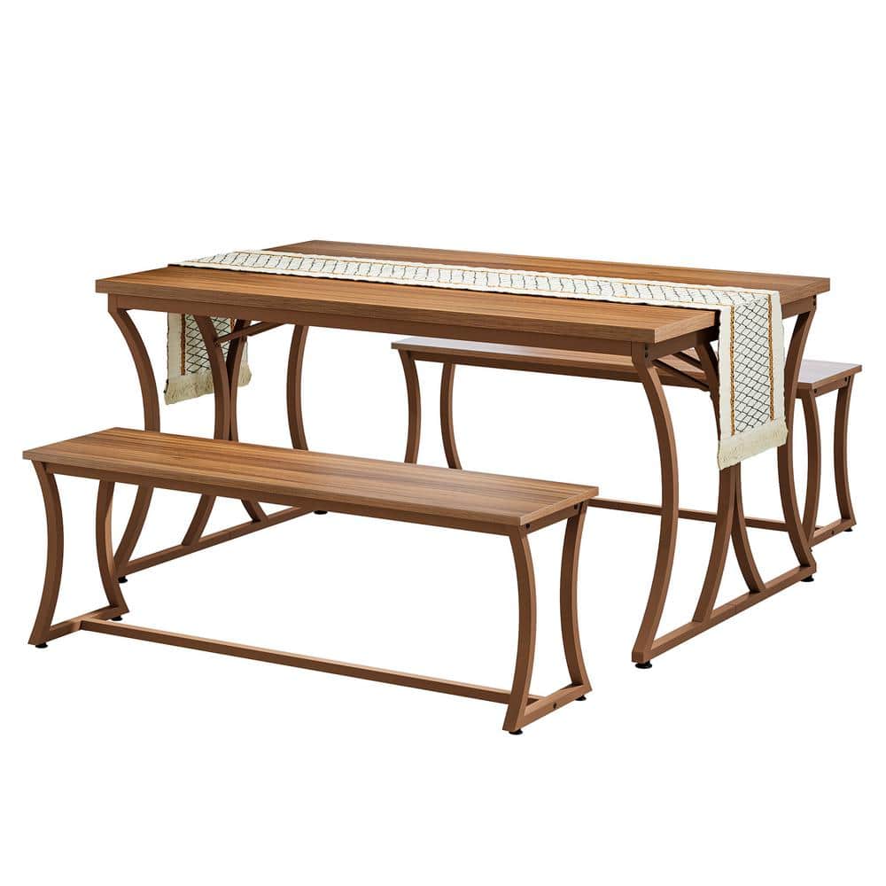 BYBLIGHT Roesler Brown Wood Rectangle Pedestal Dining Table Set