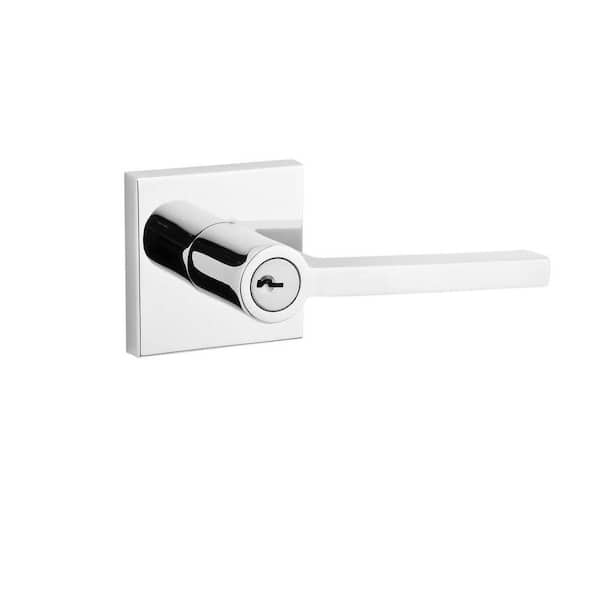 Baldwin Reserve Polished Chrome Square Keyed Entry Door Lever with Contemporary Square Rose