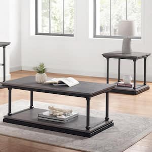 Blue River 47.5 in. Antique Gray and Black Rectangle Wood Top 2-Piece Coffee Table Set
