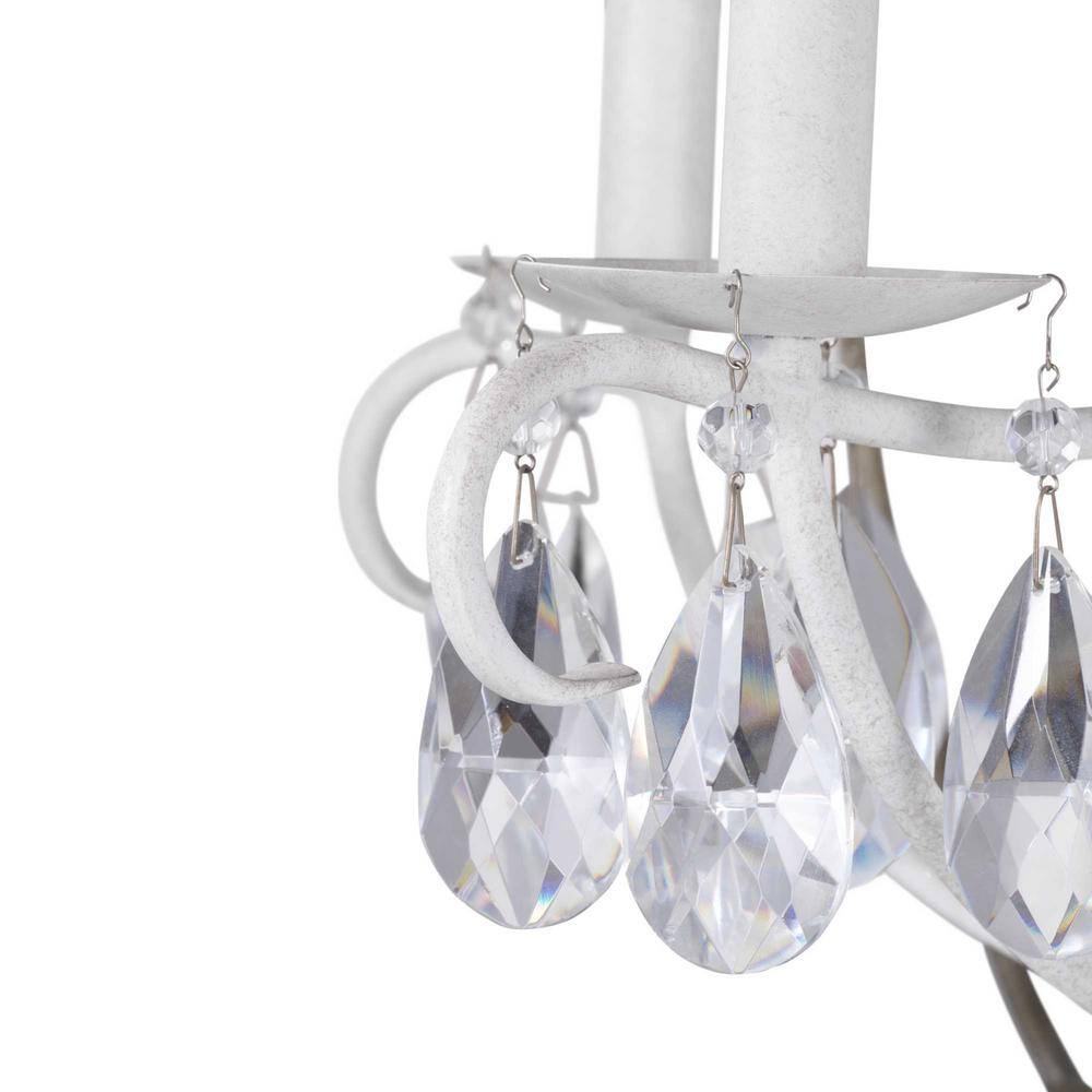Cottage White Cage Chandelier with Glass Ornaments