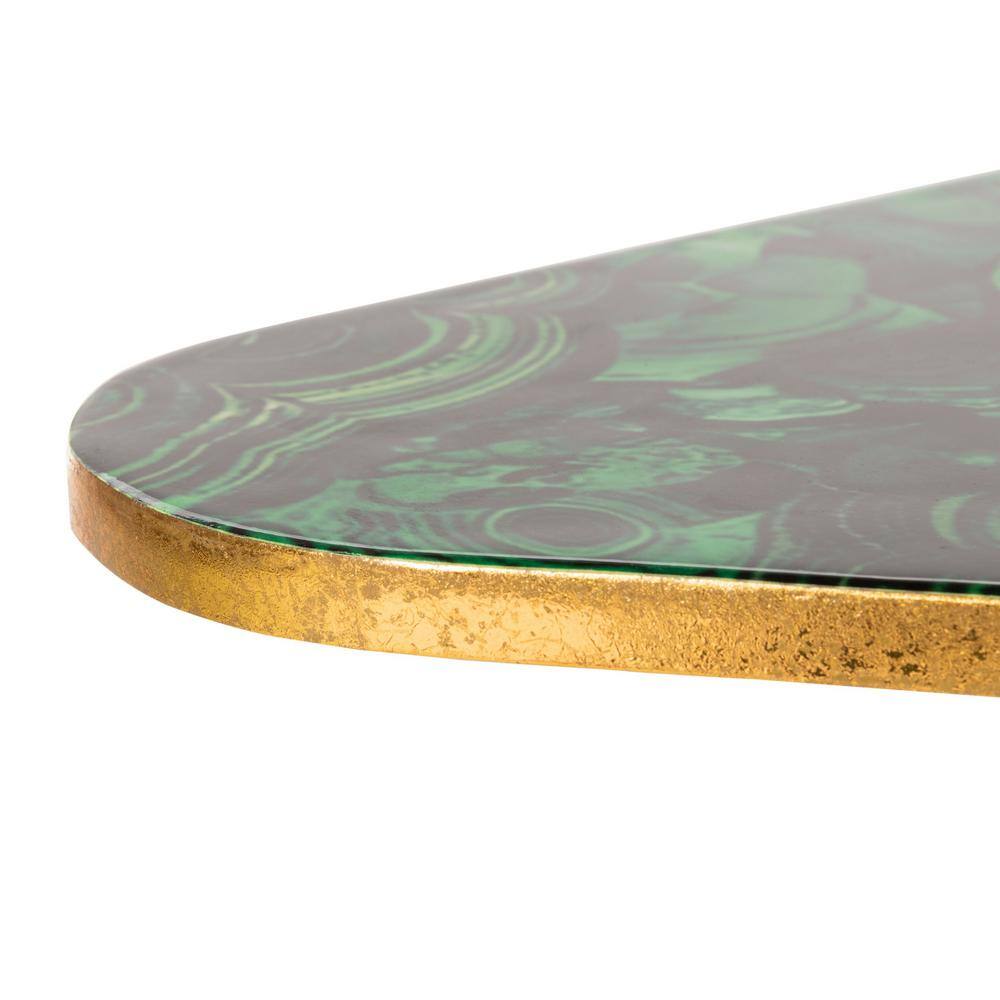 Malachite Green and Gold Abstract Stone Accent Table