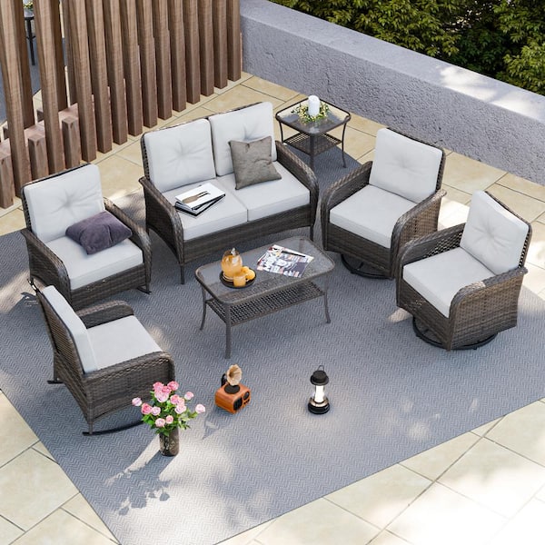 EAGLE PEAK 7-Piece Wicker Patio Conversation Set with Cushion