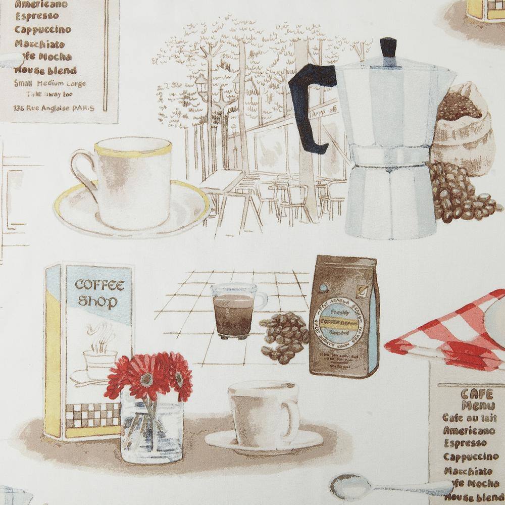 White Coffee Shop Themed Sheer Polyester Kitchen Curtain Set