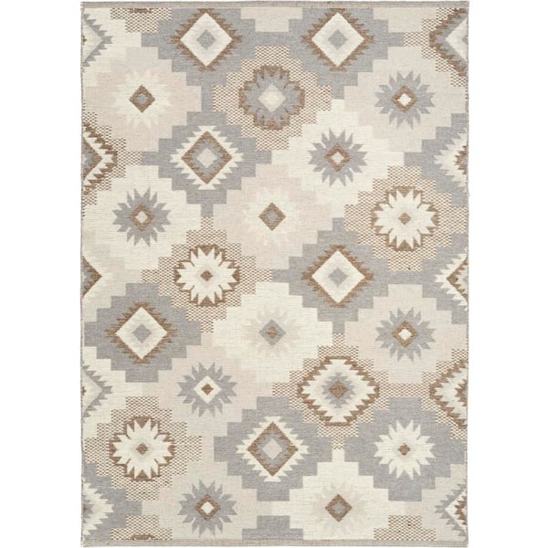 Copenhagen Ivory Beige 5 ft. x 7 ft. Flatwoven Wool Abstract Area Rug