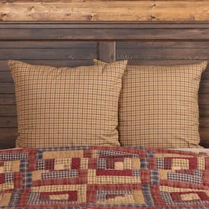 Millsboro Khaki Burgundy Navy Rustic Plaid Cotton Euro Sham Fabric