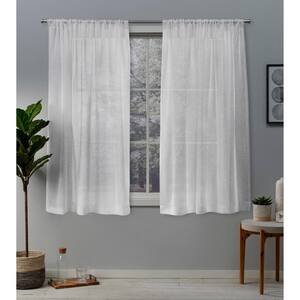Belgian Winter White Textured Jacquard 50 in. W x 63 in. L Rod Pocket, Sheer Curtain Panel (Set of 2)