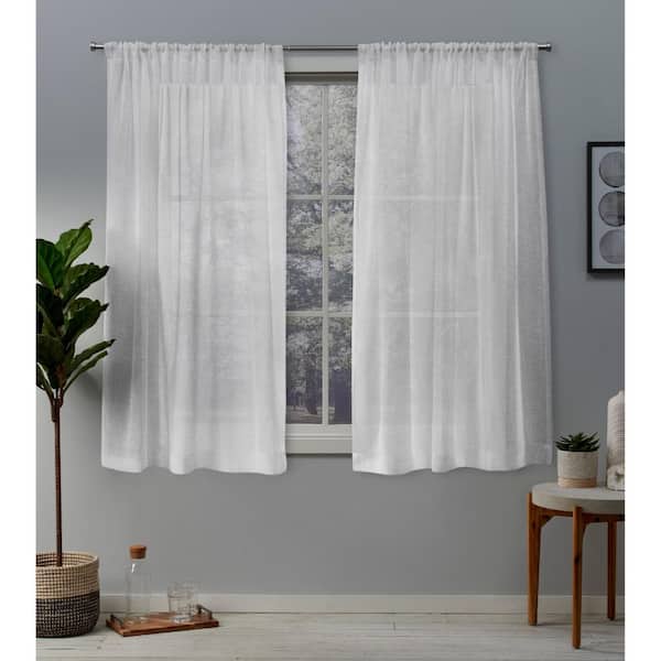 EXCLUSIVE HOME Belgian RP Winter White Solid Sheer Rod Pocket Curtain, 50 in. W x 63 in. L (Set of 2)