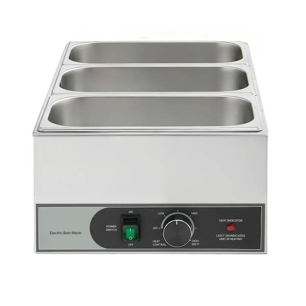 1200W Stainless Steel Bain Marie with 3 1/3 Size Pans, Fast-Heating Commercial Food Warmer for Catering, Restaurants