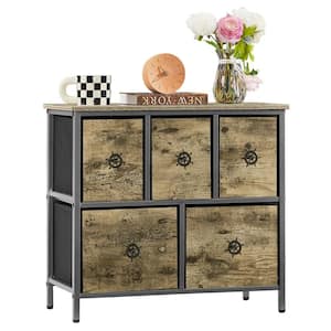 Extra Wide Dresser Storage Gray 5-Drawers 23.6 in.D Dresser with Sturdy Steel Frame, Easy-Pull Fabric Bins 11.8 in.W