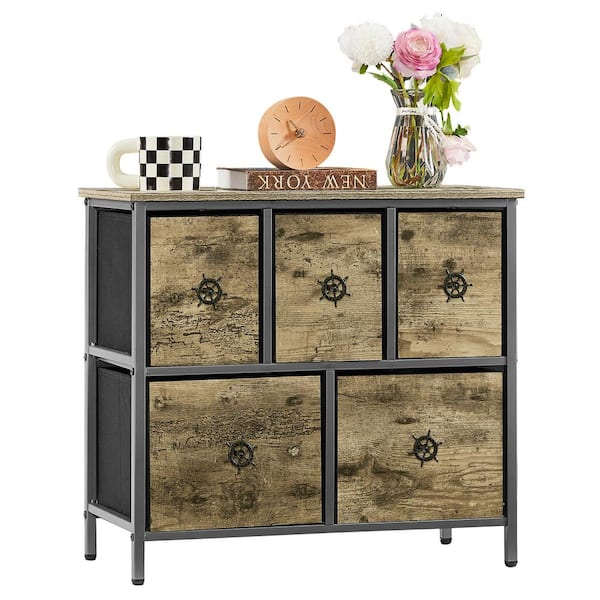 VECELO Extra Wide Dresser Storage Gray 5-Drawers 23.6 in.D Dresser with Sturdy Steel Frame, Easy-Pull Fabric Bins 11.8 in.W