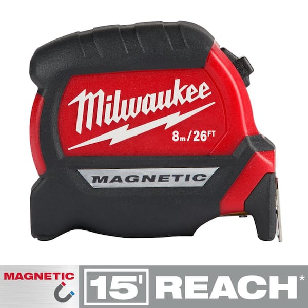 Milwaukee 8 m/26 ft. x 1-1/16 in. Compact Magnetic Tape Measure with 15 ft. Reach