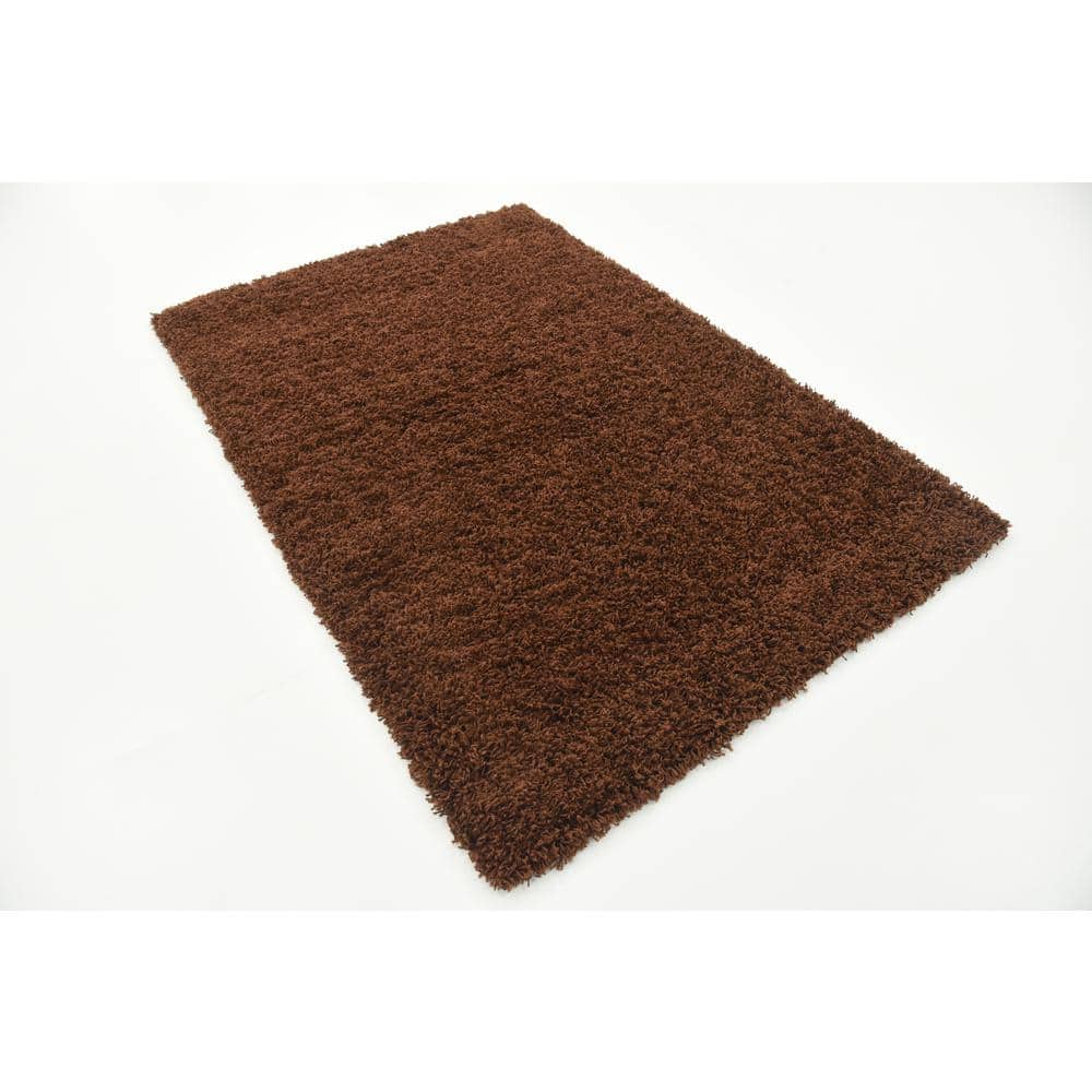 Chocolate Brown 4' x 6' Solid Shag Area Rug