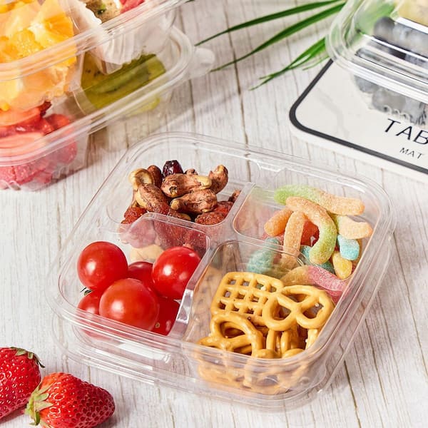 Anqtovp PET Plastic 4 Compartment Snack Containers with Lids 30