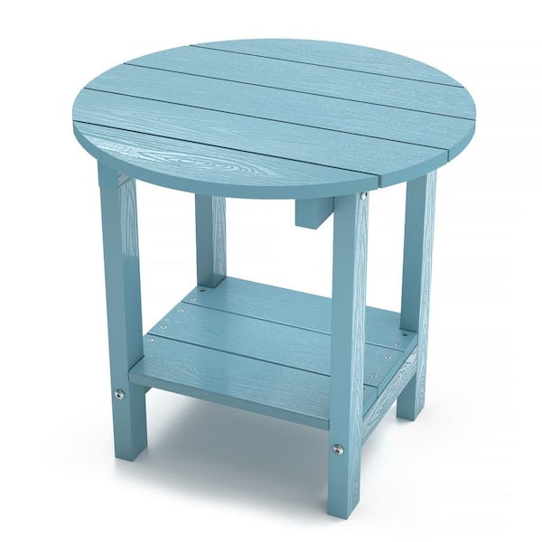 Mximu 17-5/8 in. H Blue Round Plastic Outdoor Patio Adirondack Side Table