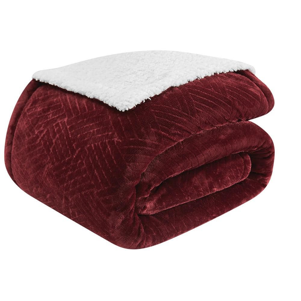 Truly Soft Basket Carved Faux Fur Polyester Cabernet Twin Blanket