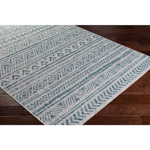 Eartha Aqua/Taupe 8 ft. x 10 ft. Indoor/Outdoor Patio Area Rug
