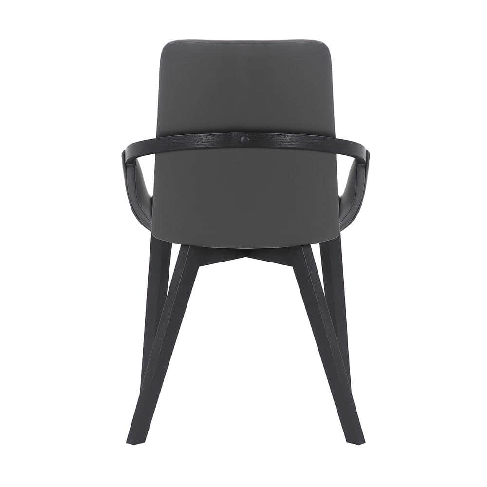 High-Back Gray Faux Leather Upholstered Arm Chair with Wood Accents