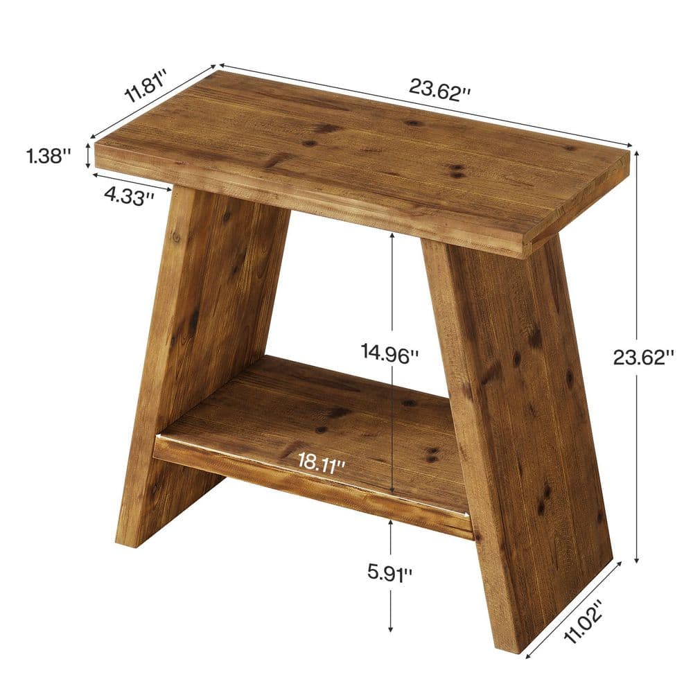 Kerlin 24 in. Brown Rectangle Solid Wood End Table with 2-Tier Storage, Narrow Side Table Nightstand for Small Places - thumbnail 7