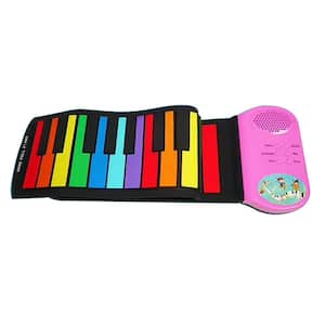 Roll It Up Musical Keyboard with 49 Colorful Keys, Educational Electronic Music Piano Keyboard w/Built-in Speaker- Pink