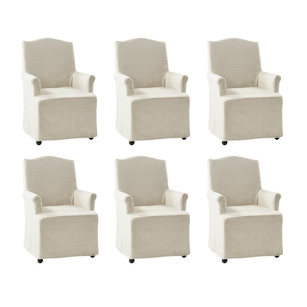 JAYDEN CREATION Adelina Tan Traditional Roll Arm Dining Chair with Hooded Caster Wheels Set of 6