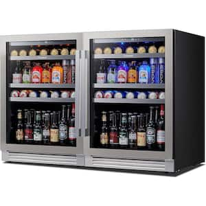 48 in. Dual Zone 440-Cans Beverage Cooler Side-by-Side Refrigerator Built-In or Freestanding Fridge in Stainless Steel