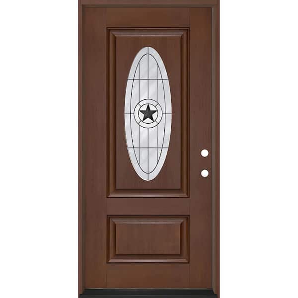 Regency 36 in. x 80 in. 3/4L Oval Alamo Glass LHIS Chestnut Fiberglass Prehung Front Door with 6-9/16 Jamb